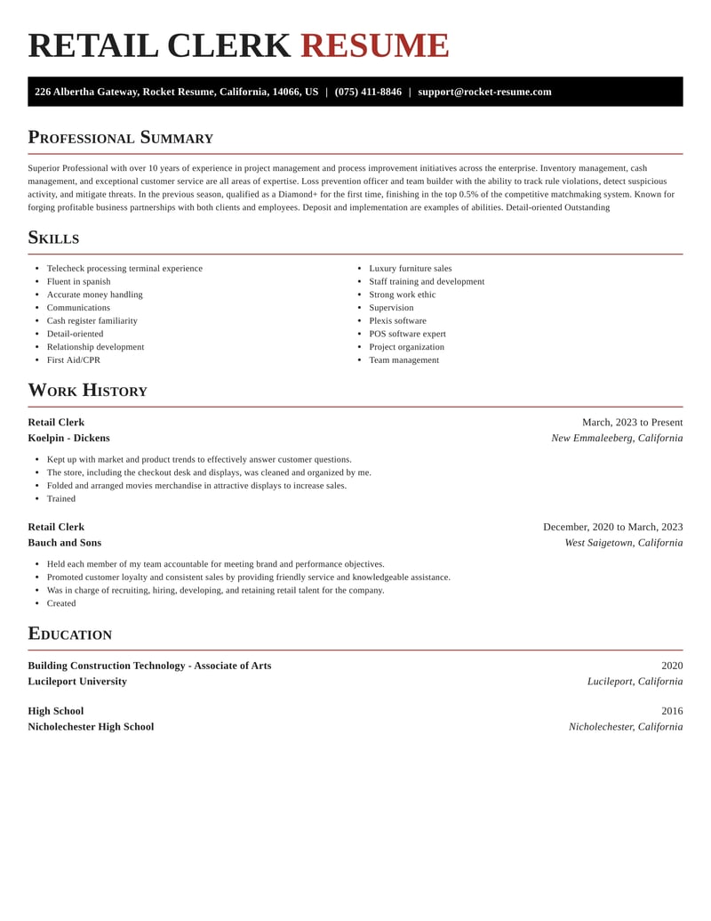 Retail Clerk Resumes | Rocket Resume