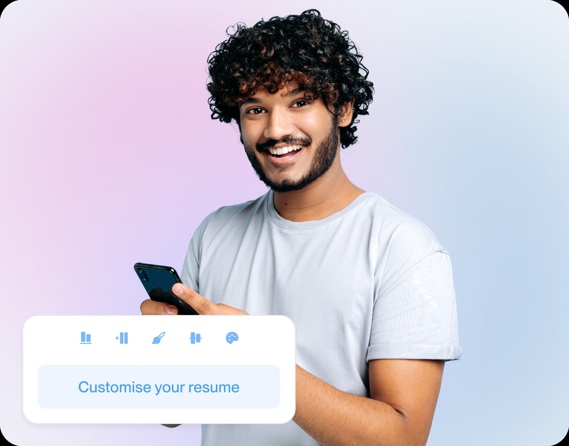 Man using resume customization tools on his phone